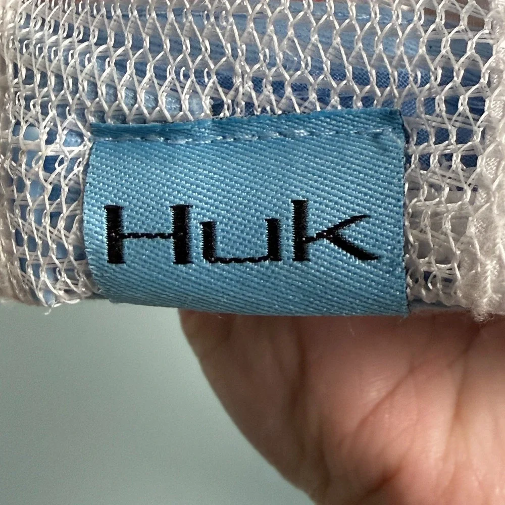 HUK Fishing Trucker Hat Mens One Size Adjustable Snapback Cap Blue White Mesh